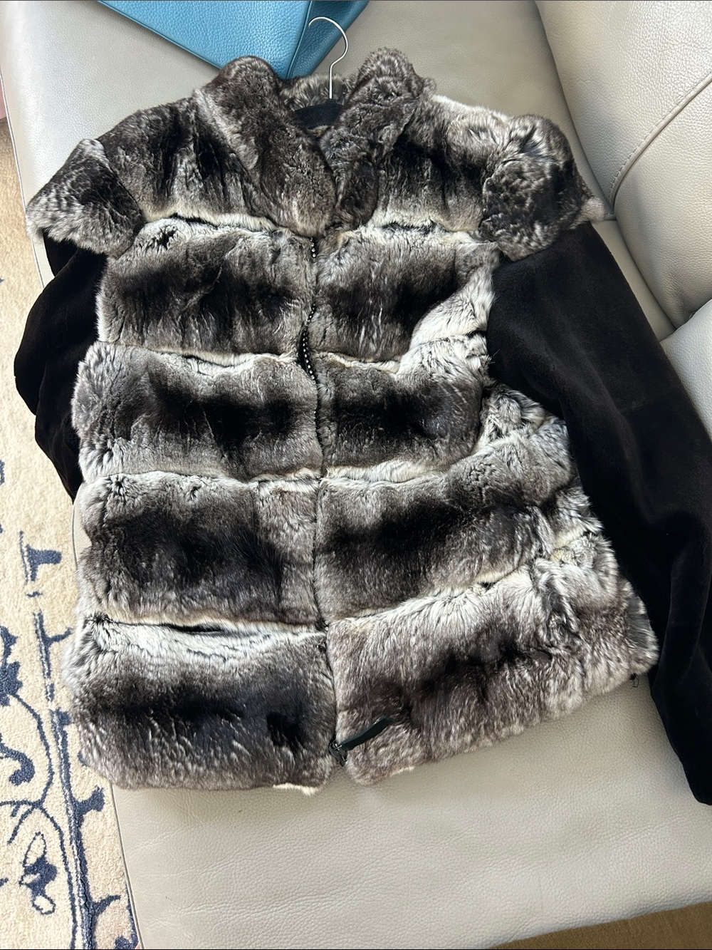Saga Furs Gray and Black Faux Fur Panel Jacket